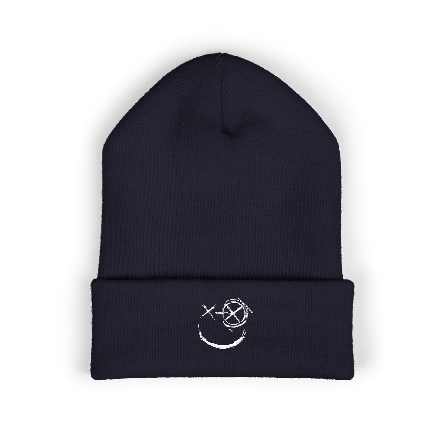 White Logo Embroidered Cuffed Beanie