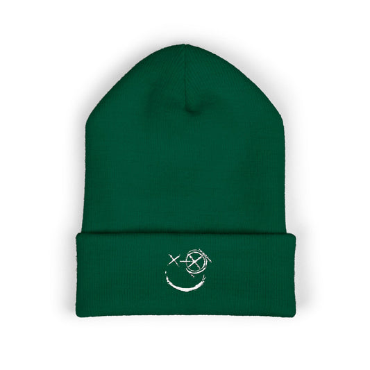 White Logo Embroidered Cuffed Beanie